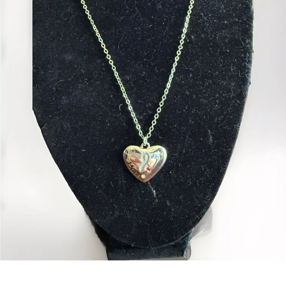 Hope Cancer Silver Heart Pendant Necklace & Earrings